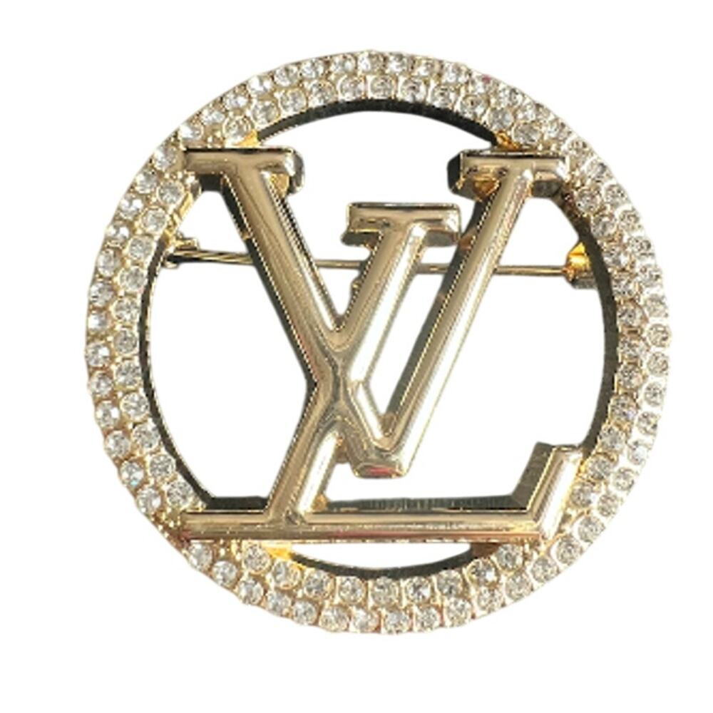 Louis Vuitton Gold Circle LV Monogram Crystal Brooch (LVXX015)